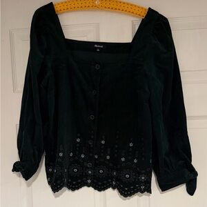 Madewell, green Button-Up Women's Top with embroidery stitching